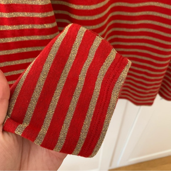 Boden Red Gold Metalic Stripes Long Sleeve Top Size 18 - Picture 2 of 9